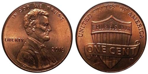 ABD 2016 Yılı 1 Cent (Union Shield) ÇİL (+)