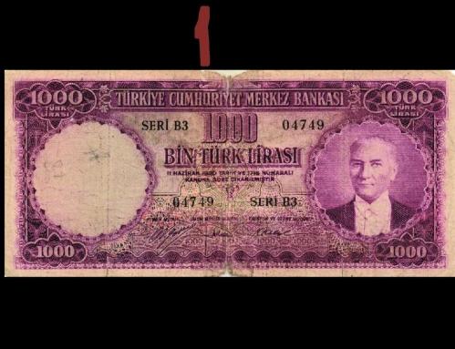 Mor Binlik. 5. Emisyon  1000 Lira, B3 SERİ  HALİYLE..NADİR ÇIKANLARDAN KOLEKSİYONLUK..