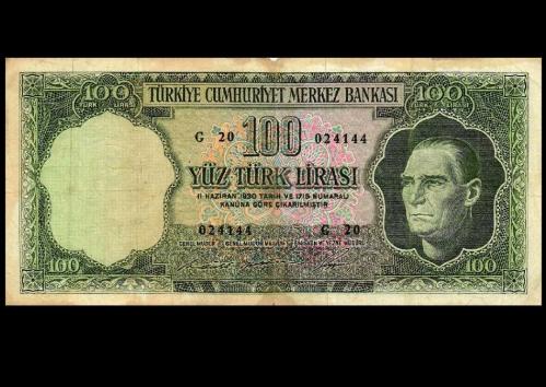 100 LİRA,  5. EMİSYON 6 TERTİP SERİ G20 ÇT HAFİF AÇILMALAR MEVCUT..