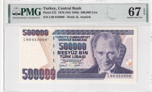 Koleksiyon Ürünü 7.Emisyon 4.Tertip 500.000 TL PMG67 ÇİL Super GEM