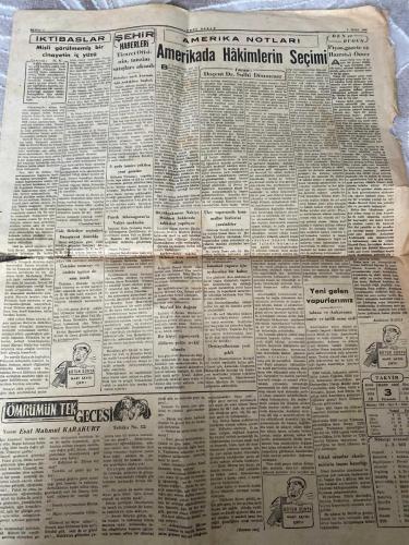 YENİ SABAH GAZETESİ - DOĞUM GÜNÜ HEDİYESİ (TURKISH NEWSPAPPER) - 3 MART 1949 - SADECE İKİ SAYFADIR -Nuri Killigil-Nuri Paşa-Ledy Kelly-M. Lee Garner-H. Cahid-Doçent Dr. Suhil Dönmezer-Hazreti Ömer-Esat Mahmut Karakurt-İstanbulu sarsan müdhiş infilâk-Haliçteki Nuri Killigil mühimmat fabrikası dün berhava oldu-Fabrika sahibi Nuri Paşa ortada yok-Ateşin kapladığı fabrika sahasında mermiler bütün gece infilâk etti-Civardaki mahalleler tahliye edildi-İtfaiye fedakârane çalıştı ve kurbanlar verdi-Kasit var mı-Yaralılar korkunç hâdiseyi anlatıyor-Din Ankarada bir devri açtı-Bașbakanın vadeleri hoştur ama-İsveç üzerinde Sovyet baskısı-Şimdi de Baltıklı Rusları tazyiklere uğradıklarını iddia ediyorlar-M. Lee Garner dün Ankaraya gitti-Resmî Tebliğ-Şimdilik 7 ölü 16 yaralı tesbit edildi-H. Cahid Ankaraya döndü-Takvimden Bir Yaprak-Et işinde belediye yine mağlûp-Atlantik Paktı projesi Londrada-Acheson metnin imzadan önce halka yayınlanacağını söylüyor-İktibaslar-Misli görülmemiş bir cinayetin iç y