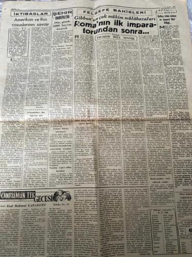 YENİ SABAH GAZETESİ - DOĞUM GÜNÜ HEDİYESİ (TURKISH NEWSPAPPER) - 6 MART 1949 - SADECE İKİ SAYFADIR -Molotof-Tahsin Banguoğlu-Kenan Öner-Fethi Arman-Alfred Cortot-Garner-Tevfik Rıza-General Nuri Killigil-Esat Mahmut Karakurt-Molotofun Azlinin yarattığı akisler-Son değişikliklerle Sovyet dış politikasının sertleşeceği ileri sürülüyor-Amerikan radyosu dünkü yayınında Sovyet tabiyesi değişiyor, fakat hedefler aynı olarak kalmaktadır, dedi-İçişleri Bakanı dün facia sahasını gezdi-Fabrika idaresi Belediyeden soba ve madeni boru imalâtı için ruhsat almıştı-Tahsin Banguoğlu Teknik üniversite talebelerile görüştü-Fırtınadan Evvelki Sükûnet mi-Kenan Öner’in rahatsızlığı-Hacı Bayram-ı Veli dâvası-Beynelmilel banka bize kredi açacak-Bu teminatı veren Garner miktar için bir şey söylemiyor-Boğaziçi-Galatasaray Kasımpaşayı 2-1 yendi-Kaza mahallinde ilk keşfi yapan mühendis ile bir konuşma-Fethi Arman, kasıt ihtimalinin mevcut olmadığını söylüyor-Takvimden Bir Yaprak-Aman dilber yavaş bas-Tahtaları oy