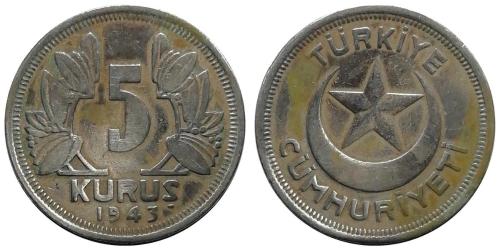 1943 Yılı 5 Kuruş ÇÇT