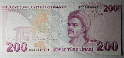 9.Emisyon 200 Türk Lirası B001 654948 Çil Kondisyonda Koleksiyonluk Eski Para