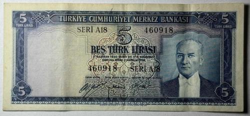 5. Emisyon 1. Tertip 5 Türk Lirası A18 Çok Çok Temiz Kondisyonda Naturel Koleksiyonluk Eski Para