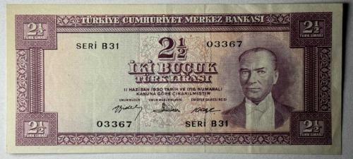 5.Emisyon 4.Tertip 2.5 Lira Seri B31 Çok Çok Temiz++ Naturel Kondisyonda Koleksiyonluk Eski Para