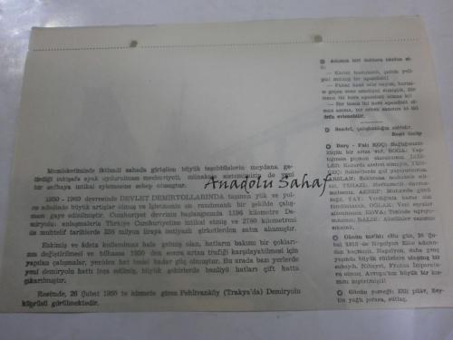 26 Şubat 1960 - Yeni Türkiye Takvimi -  Pehlivanköy Demiryolu Köprüsü