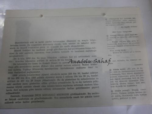 28 Şubat 1960 - Yeni Türkiye Takvimi -  Konya'daki İnce Minareli Medrese
