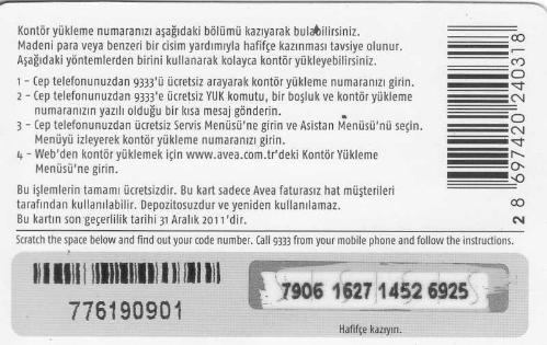 Avea - Kontörü Olandan Alır, Olmayana Verir. 150 Kontör Yükleme Kartı Karton Hazır Kart