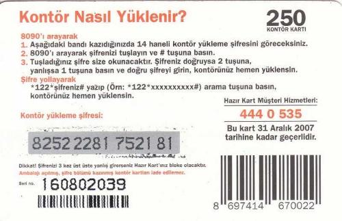 Turkcell - Kontör Yükle Kontör Kazan Her Ay Yükle 2 Kat Kazan! 250 Kontör Yükleme Kartı Karton Hazır Kart (Gri Zemin)