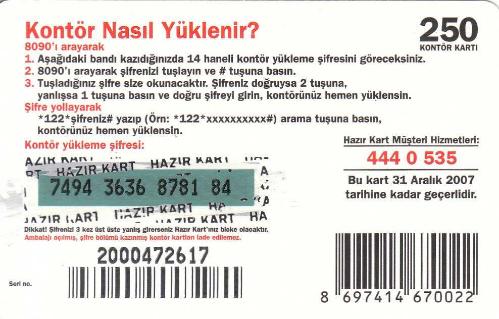 Turkcell - Kontör Yükle Kontör Kazan Her Ay Yükle 2 Kat Kazan! 250 Kontör Yükleme Kartı Karton Hazır Kart (Yeşil Zemin)