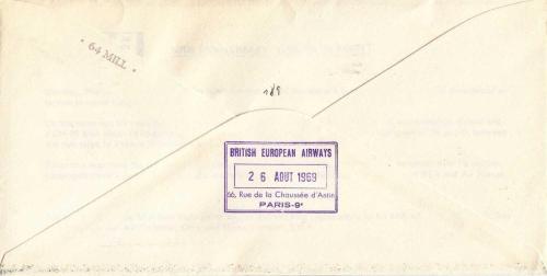 İngiltere-Paris BEA 50. Yıl Uçuşu İlk Uçuş Zarfı, 1969