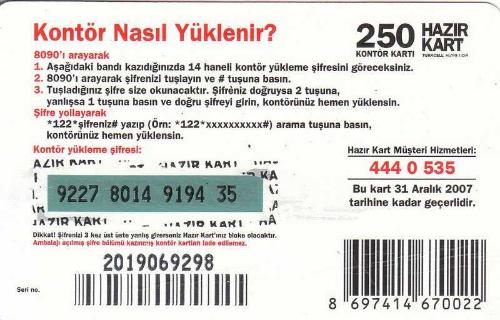 Turkcell - ÇalarkenDinlet'te İsminize Özel Şarkınız Var! 250 Kontör Yükleme Kartı Karton Hazır Kart (Yeşil Zemin)
