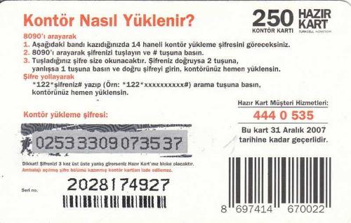 Turkcell - ÇalarkenDinlet'te İsminize Özel Şarkınız Var! 250 Kontör Yükleme Kartı Karton Hazır Kart (Gri Zemin)