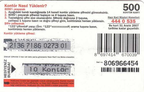 Turkcell - Cebiniz Kaybolsa Bile Numaranız Değişmez! 500 Kontör Yükleme Kartı Karton Hazır Kart (Gri Zemin 10 Kontör Hediyeli)