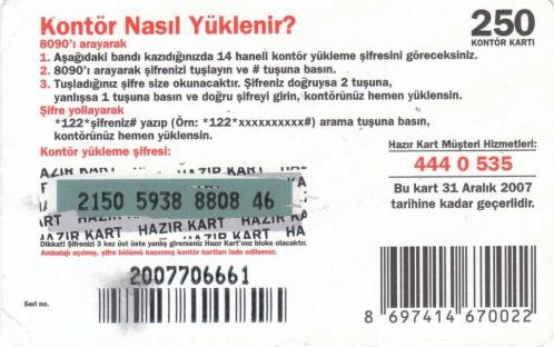 Turkcell - Kızlarımızı Okutalım. Kızlarımız Geleceğimizdir. Sezen Aksu 250 Kontör Yükleme Kartı Karton Hazır Kart (Yeşil Zemin)