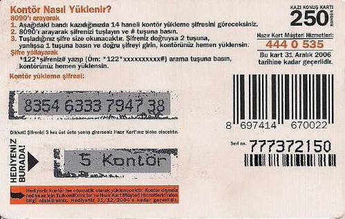 Turkcell - Cebiniz Kaybolsa Bile Numaranız Değişmez! 250 Kontör Yükleme Kartı Karton Hazır Kart (Gri Zemin 5 Kontör Hediyeli)