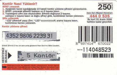 Turkcell - Maximesaj 250 Kontör Yükleme Kartı Karton Hazır Kart (Gri Zemin 5 Kontör Hediyeli)