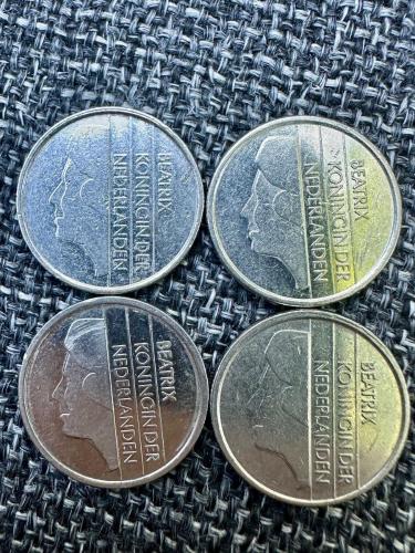1985-1989-1991-1998 Hollanda 25 Cent Madeni para (4 Adet) ÇT