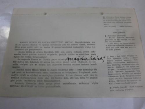11 Mart 1960 - Yeni Türkiye Takvimi -  Petrol Sondaj Makinası