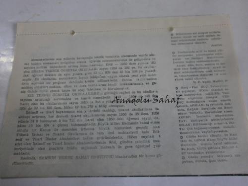 12 Mart 1960 - Yeni Türkiye Takvimi -  Samsun Erkek Sanat Enstitüsü