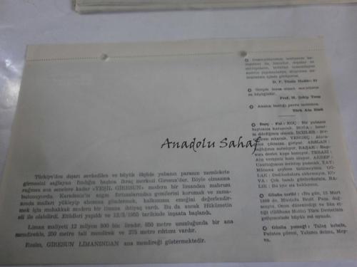 13 Mart 1960 - Yeni Türkiye Takvimi -   Giresun Limanı