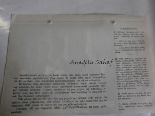 19 Mart 1960 - Yeni Türkiye Takvimi -  Rize Çay Fabrikasının içi