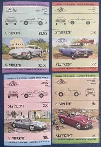 KLASİK ARABALAR.ST.VINCENT 8 LI SERİ PUL  DANTELSİZ DAMGASIZ