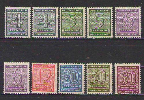 Almanya Sovyet İşgal Bölgesi Batı Saksonya 1946 Rakamlı Pul Lotu - MNH