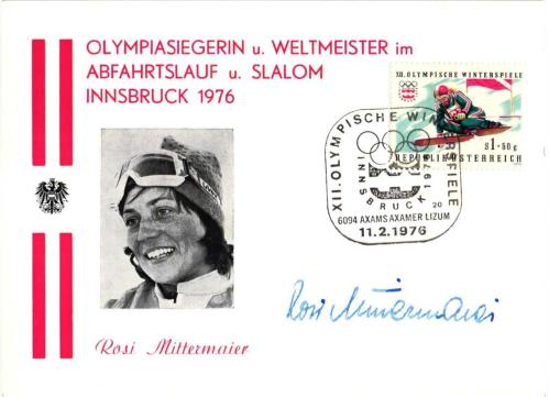 Avusturya 1976 Innsbruck Kış Olimpiyatları FDC - Rosi Mittermaier İmzalı