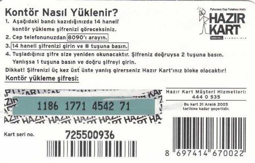 Turkcell - YönlendirCELL Kazı Konuş Kartı 250 Kontör Yükleme Kartı Karton Hazır Kart
