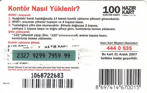 Turkcell - 26,7 Milyon Kişilik Bir Haber 100 Kontör Yükleme Kartı Karton Hazır Kart (Yeşil Zemin)