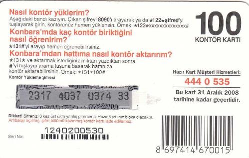 Turkcell - Kenan Doğulu 100 Kontör Yükleme Kartı Karton Hazır Kart