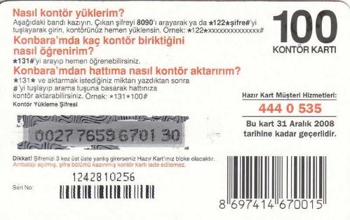 Turkcell - Berdan Mardini 100 Kontör Yükleme Kartı Karton Hazır Kart