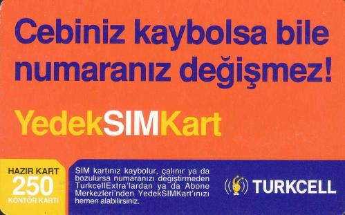 Turkcell - Cebiniz Kaybolsa Bile Numaranız Değişmez! 250 Kontör Yükleme Kartı Karton Hazır Kart (Gri Zemin)