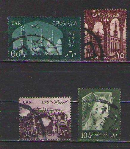 LOT.7 » Mısır U.A.R. 1958–60’lar Damgalı Pul Lotu — Nefertiti / Cami / Antik Eser