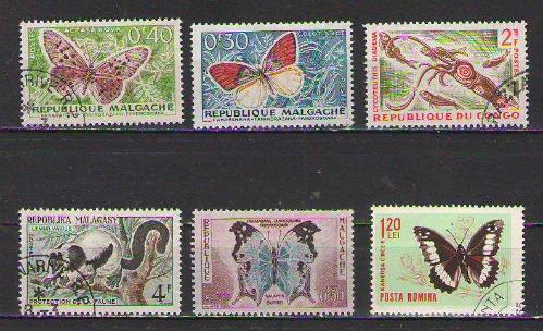 LOT.5 » Kelebek ağırlıklı Hayvanlar - Fauna Pulları - ilk 5 pul Fransız koloni puludur.