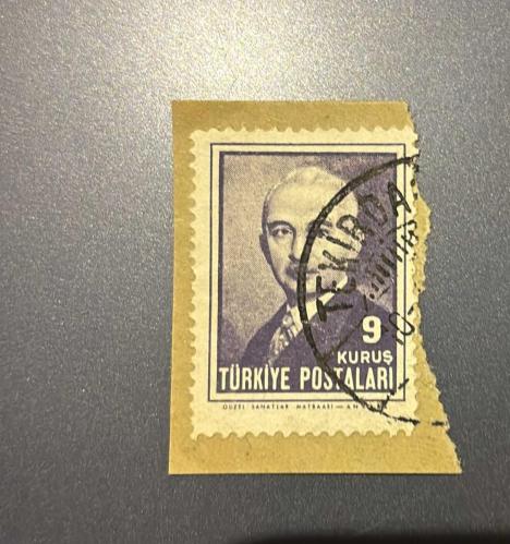 Türk Pulu - Turkish Stamp - Mektup Zarfından Kesilmiş / Postadan Geçmiş Pul Filateli - TEKİRDAĞ DAMGALI - İSMET İNÖNÜ TEMALI PUL, 9 KURUŞ - Türkiye Cumhuriyeti - NOSTALJİK DOĞUM GÜNÜ HEDİYESİ