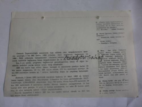 24 Mart 1960 - Yeni Türkiye Takvimi - Haydarpaşa Limanın Bir Kısmı