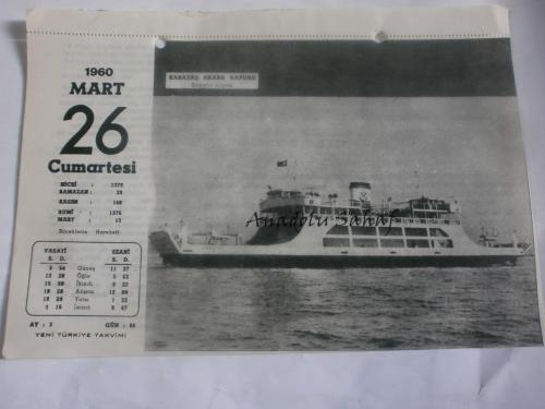 26 Mart 1960 - Yeni Türkiye Takvimi - Kabataş Araba Vapuru