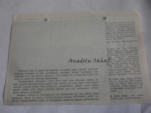 28 Mart 1960 - Yeni Türkiye Takvimi - Kütahya Azot Sanayii