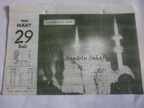 29 Mart 1960 - Yeni Türkiye Takvimi - bayramınız Kutlu Olsun