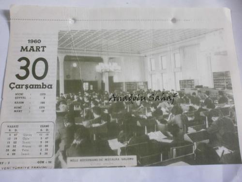 30 Mart 1960 - Yeni Türkiye Takvimi -Milli Kütüphane'de Mütalaa Salonu