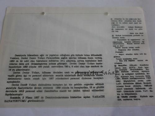 3 Nisan 1960 - Yeni Türkiye Takvimi - Yakacık Sanatoryumu