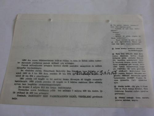 4 Nisan 1960 - Yeni Türkiye Takvimi - Bakırköy Bez Fabrikası