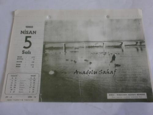5 Nisan 1960 - Yeni Türkiye Takvimi - Bursa Karacabey Uluabat Köprüsü