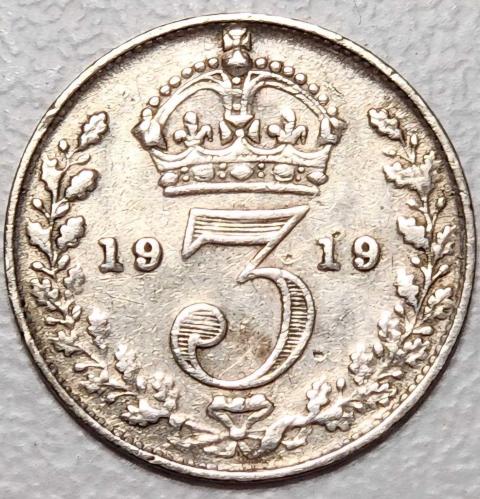 ( GÜMÜŞ )    1919 - BİRLEŞİK KRALLIK - 3 Pence   (  ÇOK ÇOK TEMİZ )