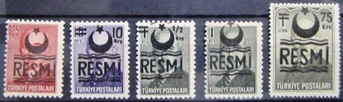 TÜRKİYE=1956-57   İ-R 48..R 52   Sürşarjlı Resmi Pullar   (**)'