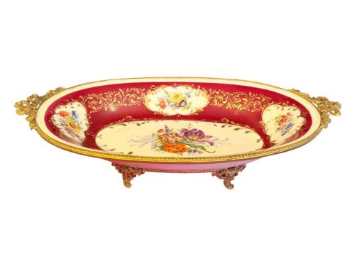 limoges el boyama pirinç geçmeli porselen sunumluk 39 cm 22 cm 9 cm ölçülerinde
