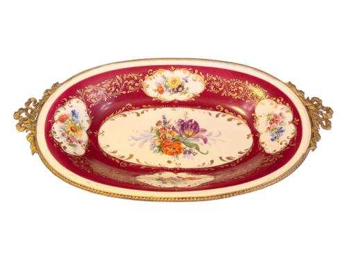 limoges el boyama pirinç geçmeli porselen sunumluk 39 cm 22 cm 9 cm ölçülerinde